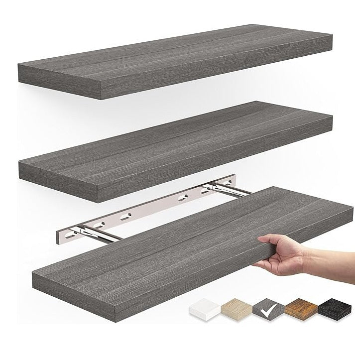 One-Line Floating Wall Shelf – 3-Tier Wooden Bamboo Wall-Mounted Storage Shelf