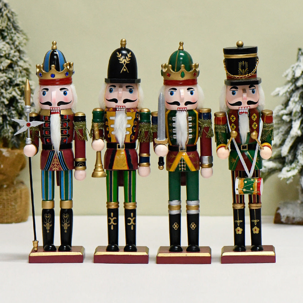 Wooden Nutcracker Soldier Christmas Decorations, 30CM Tabletop Holiday Figurine, European Style Home Decor