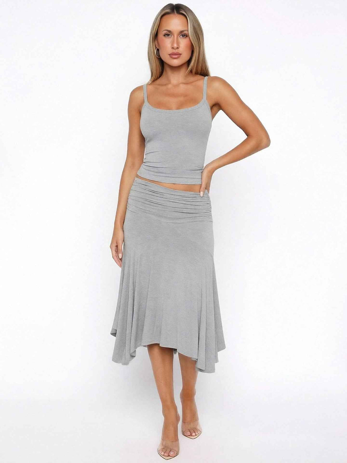 Women’s Two Piece Set – Elegant Camisole Top and Flared Skirt Spring Summer Outfit