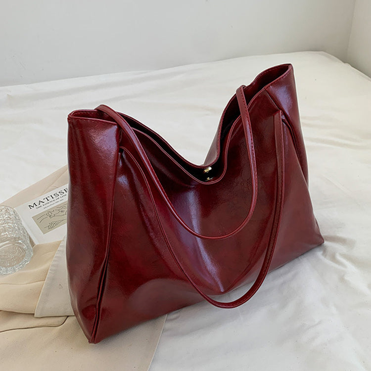 Vintage PU Leather Shoulder Bag for Women, Large Capacity Tote Handbag