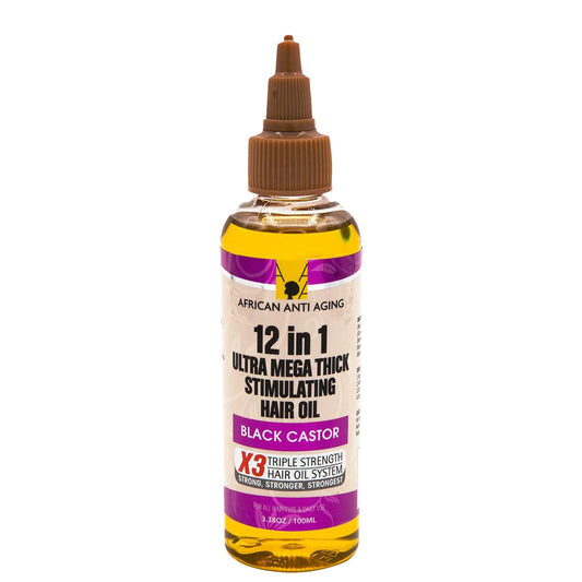 African Anti Aging 12-in-1 Ultra Mega Thick Stimulating Hair Oil - Black Castor 3.38 oz