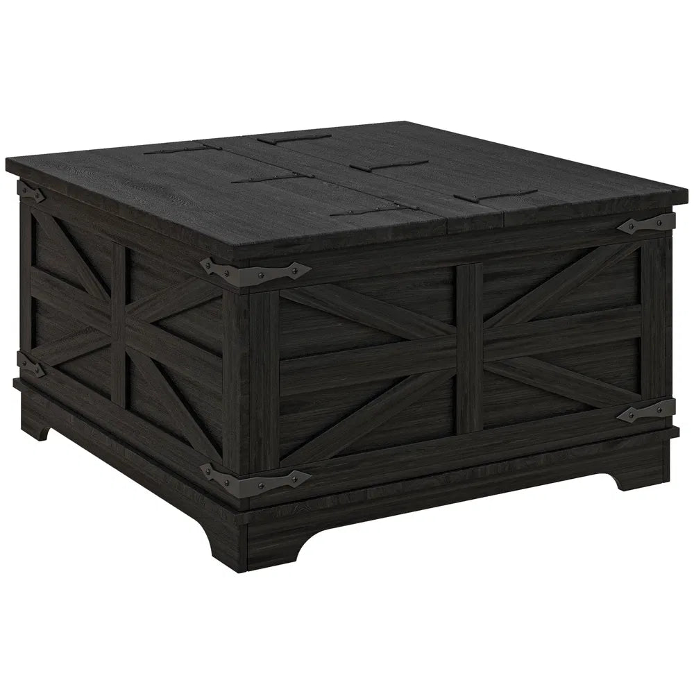 Black Farmhouse Square Coffee Table with Flip-Top Storage (United States Delivery Only)