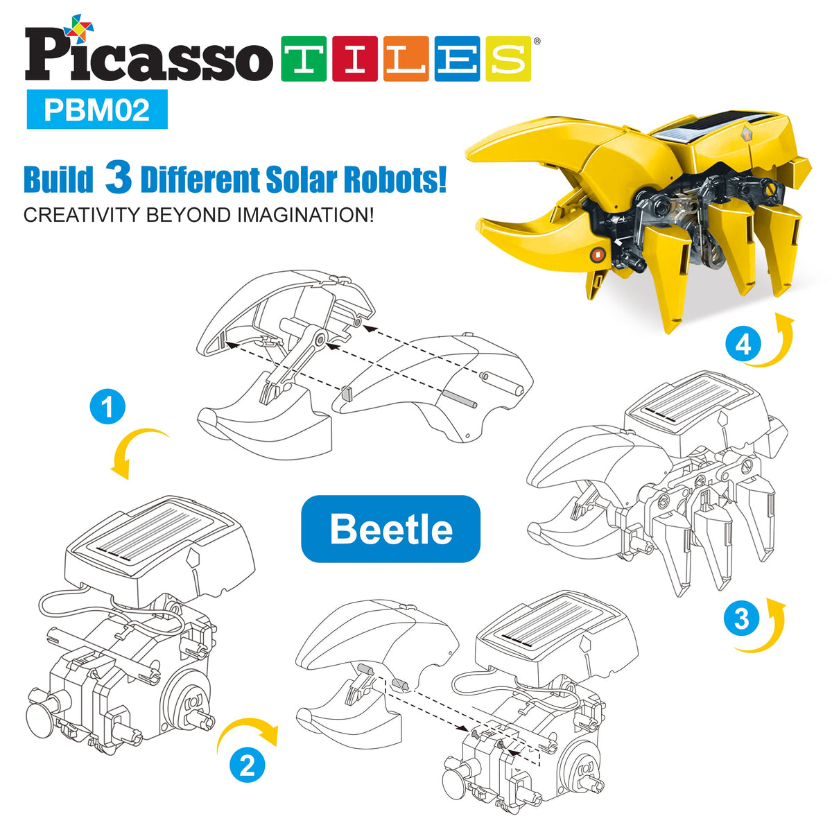 PicassoTiles - PicassoTiles 3-in-1 Solar Powered Dinosaur Robot Kit - Ages 5+