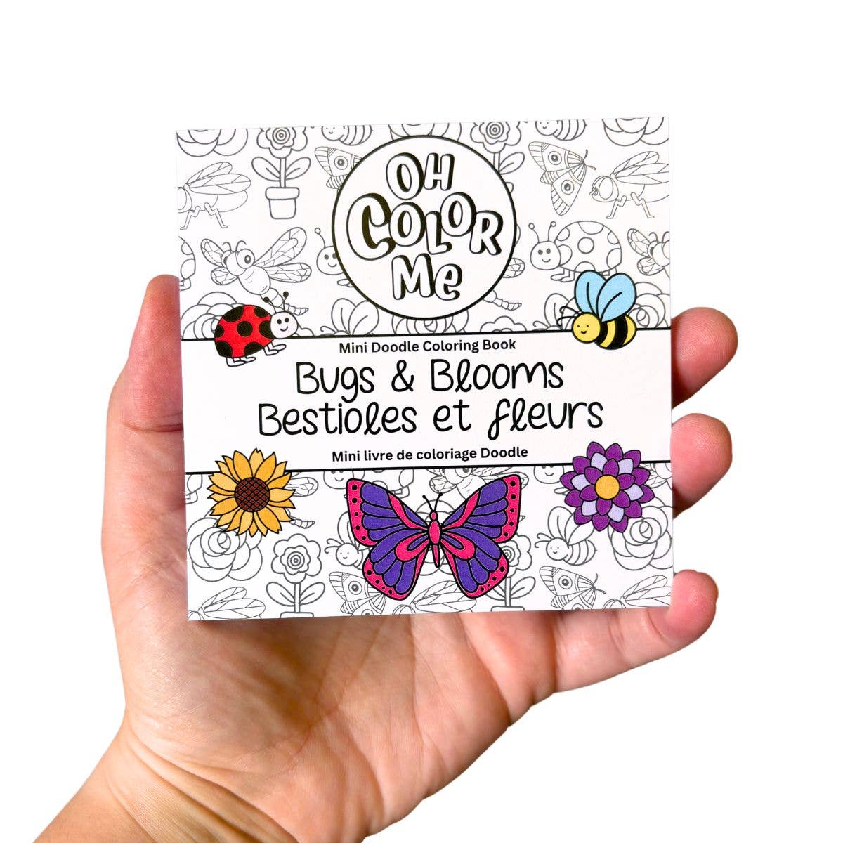 Oh Color Me - Mini Coloring Book Bugs & Blooms, 4"x4", Small Gifts - Canadian Brand - Ages 3+