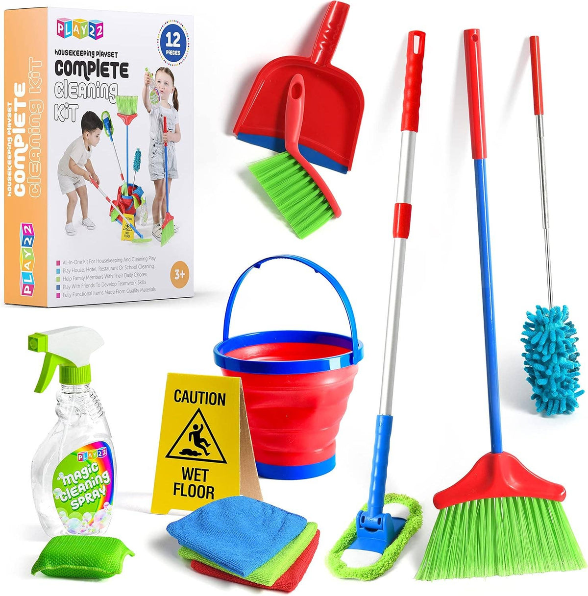 Play22 - 12-Piece Kids Cleaning Set - Toy Housekeeping Fun - Ages 3+