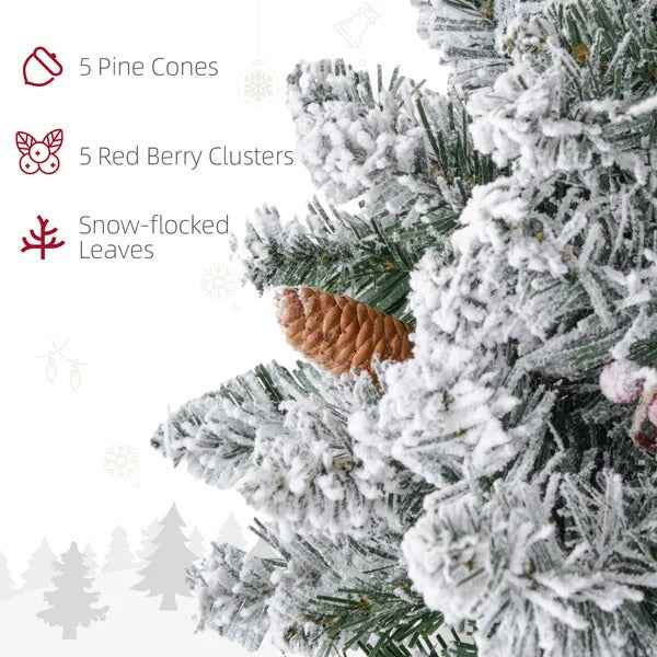24-Inch Flocked Christmas Wreath with Lights – Green Pine Cones & Berries Holiday Decor (United States & Canada Delivery Only)