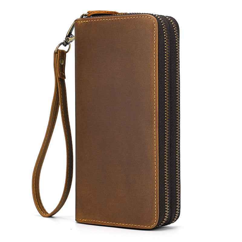 Men Genuine Leather Embossed Long Wallet Vintage Business Clutch