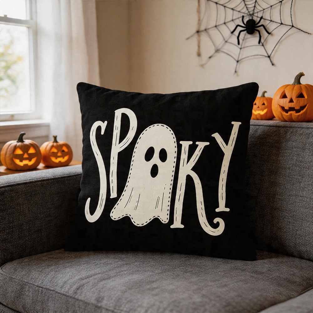 Halloween Funny Ghost Throw Pillow Cover – Decorative 45 x 45 cm Cushion Cover for Sofa, Couch & Home Décor