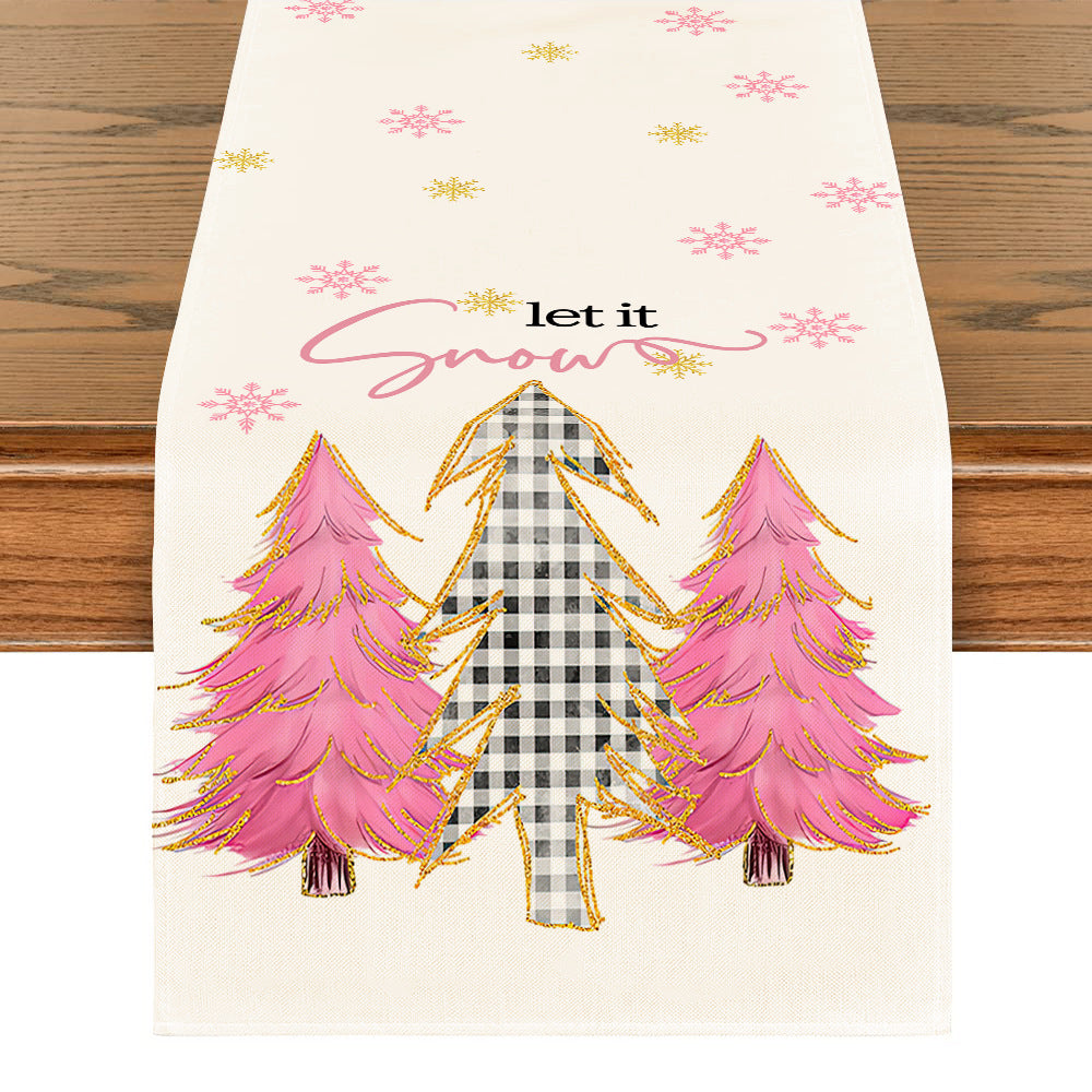 Christmas Table Runner - Snowflake & Tree Holiday Table Decoration