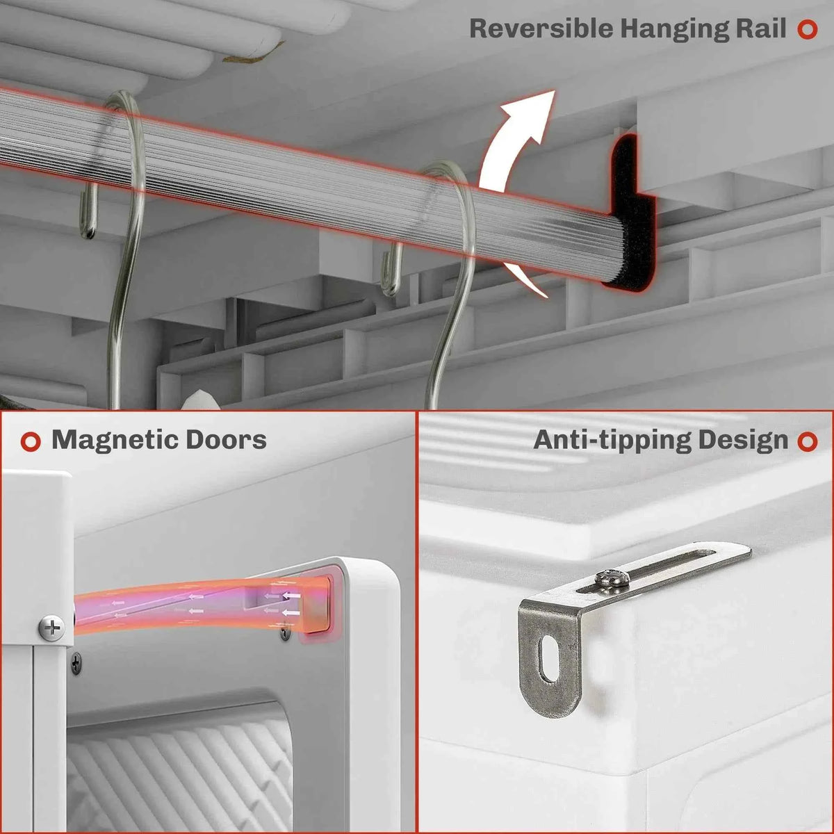 White Portable Wardrobe – Foldable Clothes Storage Organizer with 5 Compartments & Hanging Rod (United States & Canada Delivery Only)
