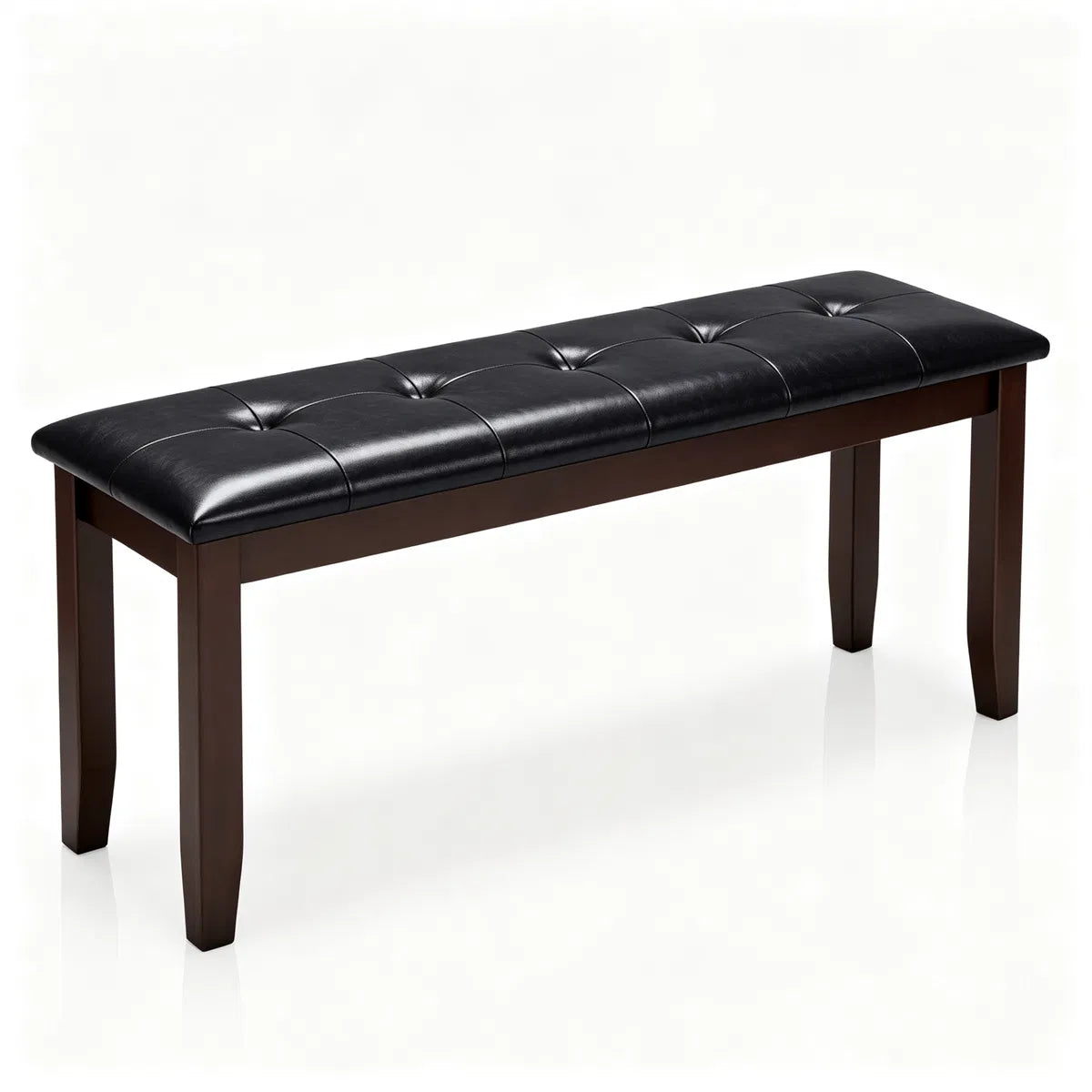 45.5 Inch PU Leather Padded Dining Bench, Solid Rubber Wood, Black and Brown (United States Delivery Only)