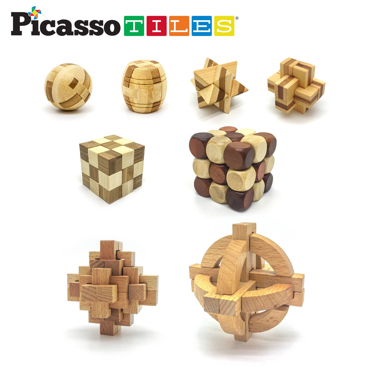 PicassoTiles - PicassoTiles 8PK Wooden Logic Puzzle - Ages 6+