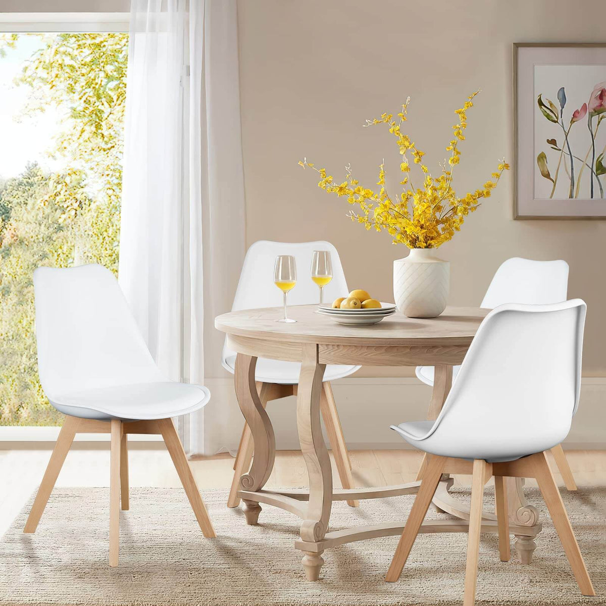 PU Leather Upholstered Dining Chairs with Wood Legs, Set of 4, Black and White (United States Delivery Only)