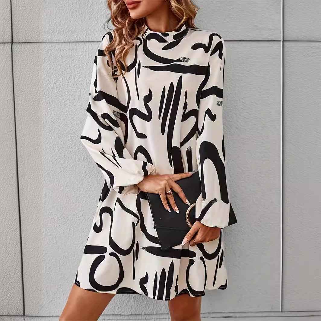 Women’s Elegant Long-Sleeve Round-Neck Dress – Classic Casual Midi Dress for Everyday Wear