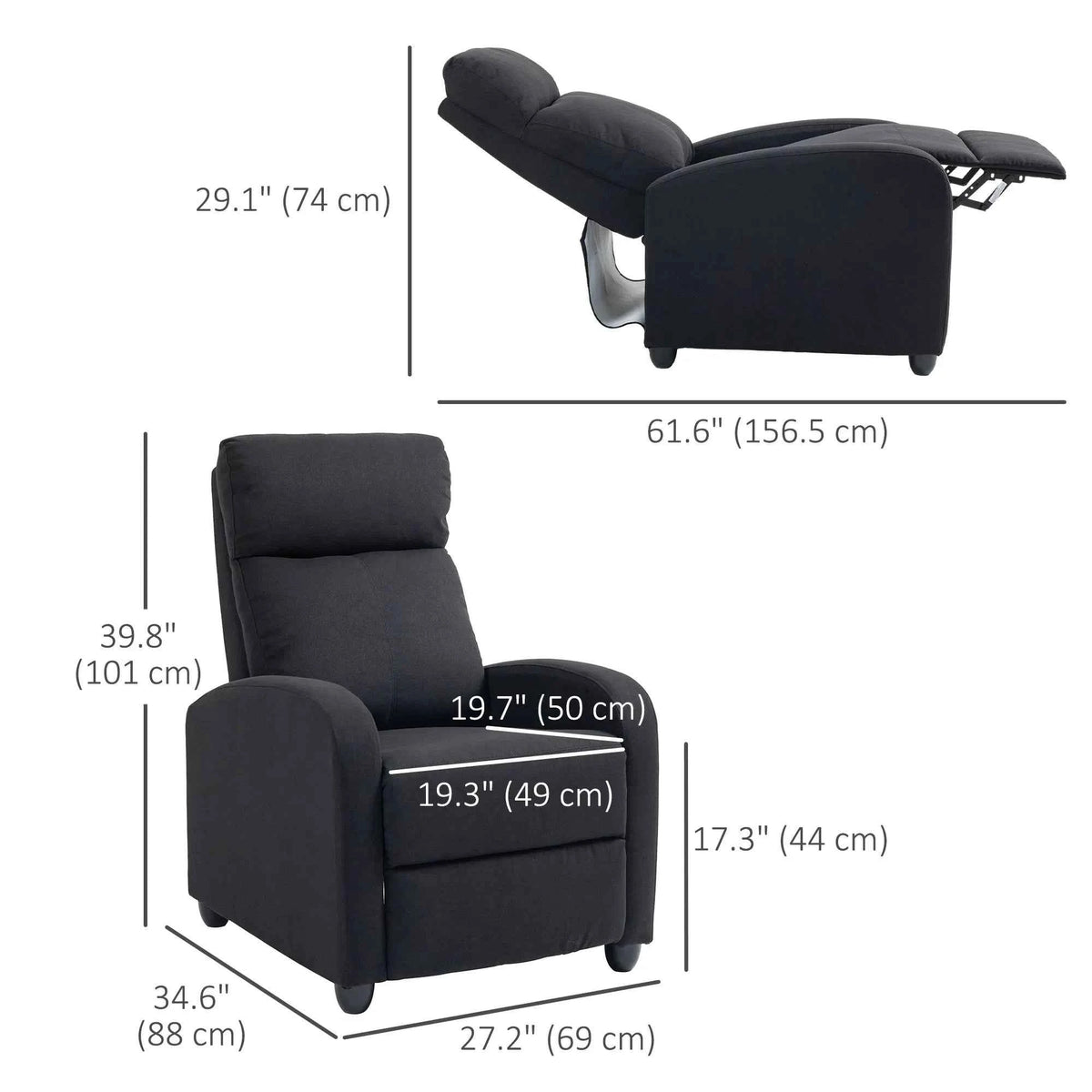 Black Fabric Recliner Chair – Manual Home Theater & Living Room Reclining Sofa (United States & Canada Delivery Only)