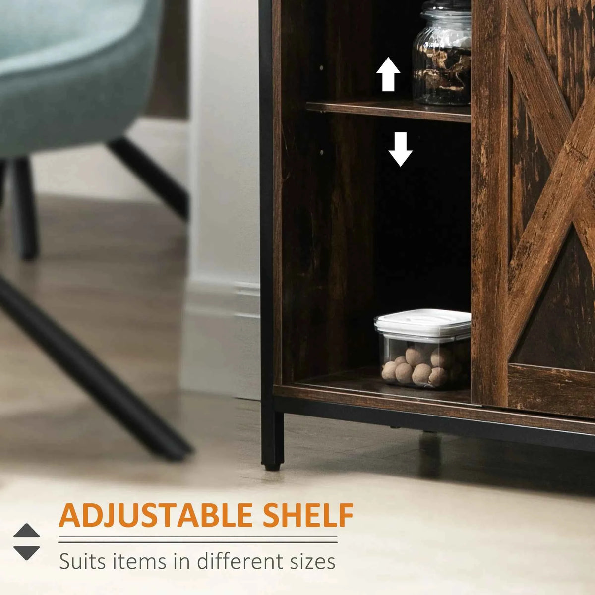 Industrial Rustic Brown Buffet Cabinet – Kitchen Sideboard with Sliding Barn Doors, 3 Drawers & Adjustable Shelves (United States & Canada Delivery Only)