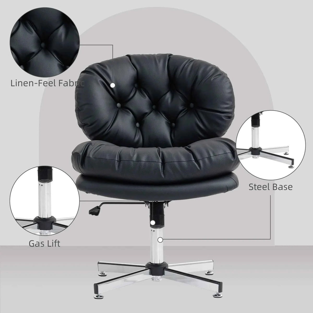 Black Armless Office Chair – Wide Padded Computer Desk Chair with Adjustable Height (United States & Canada Delivery Only)