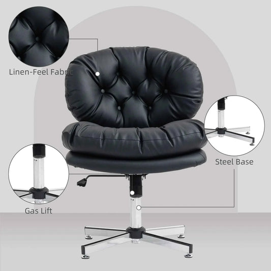 Black Armless Office Chair – Wide Padded Computer Desk Chair with Adjustable Height (United States & Canada Delivery Only)