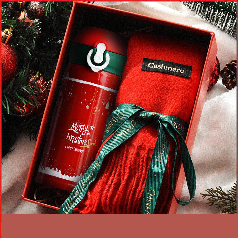 Christmas Thermos Cup Gift Box Set, 304 Stainless Steel Merry Christmas Cup, Gift Set with Scarf, Gift Bag & Greeting Card