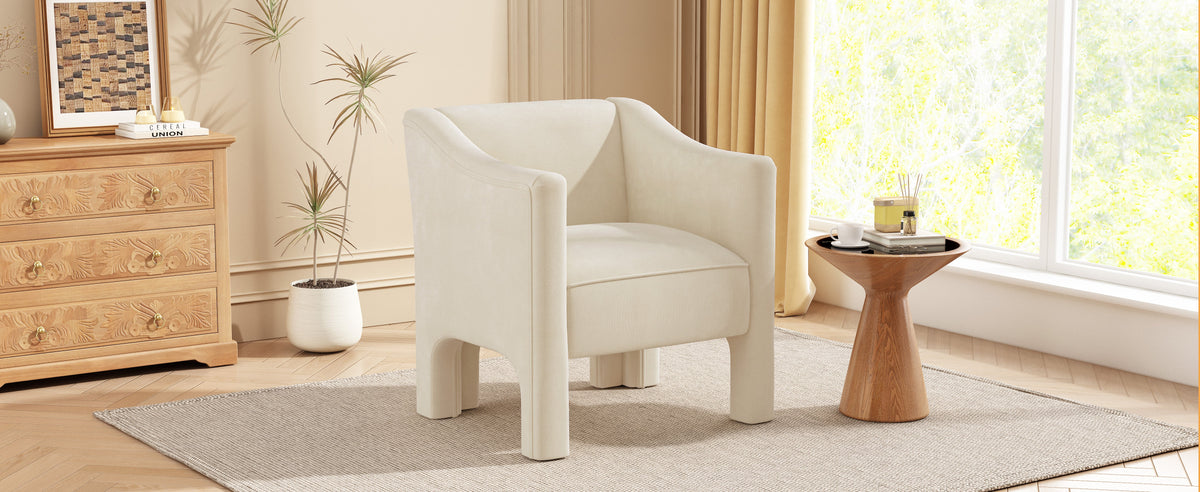 Beige Chenille Barrel Accent Chair with Wraparound Arms (United States Delivery Only)