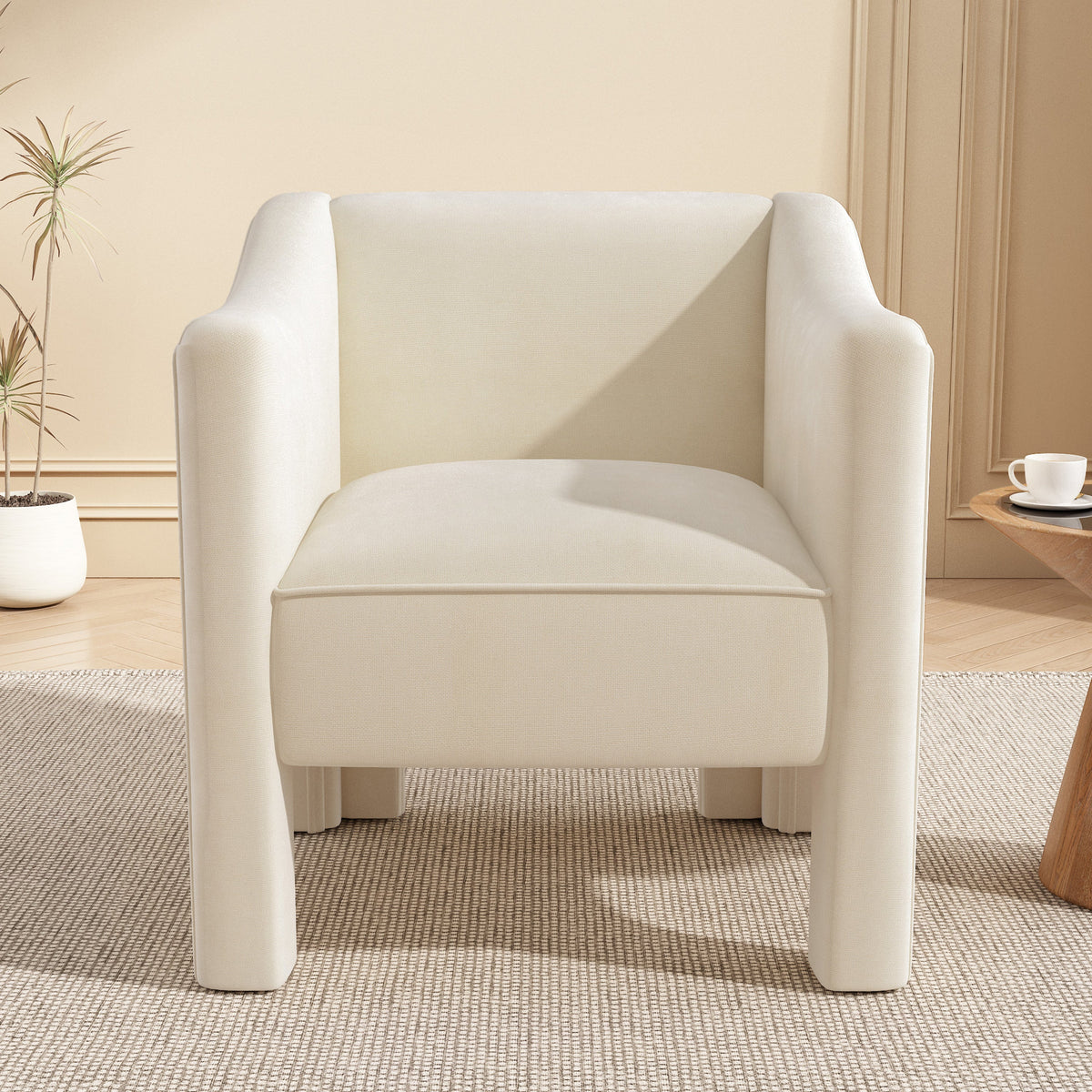 Beige Chenille Barrel Accent Chair with Wraparound Arms (United States Delivery Only)