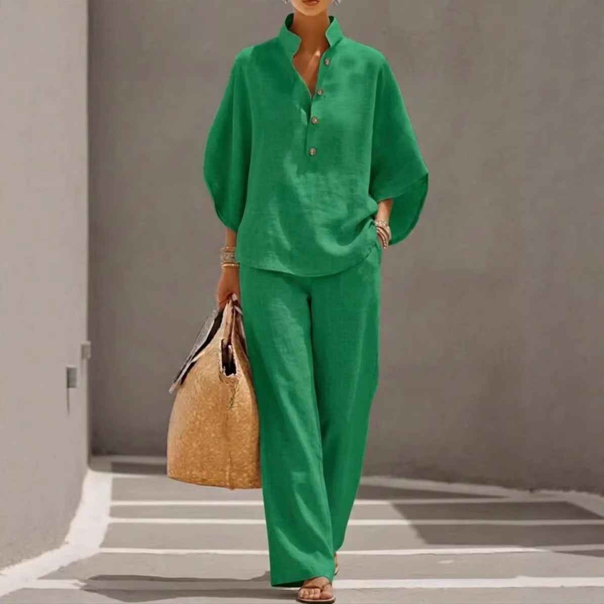 Women's Short-sleeved Suit Summer Loose Pullover Top And Straight-leg Trousers Outfit Clothing