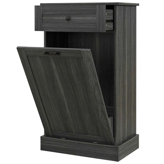 Charcoal Grey Tilt-Out Trash Bin Cabinet – Freestanding Kitchen Recycling Cabinet with Drawer (United States & Canada Delivery Only)