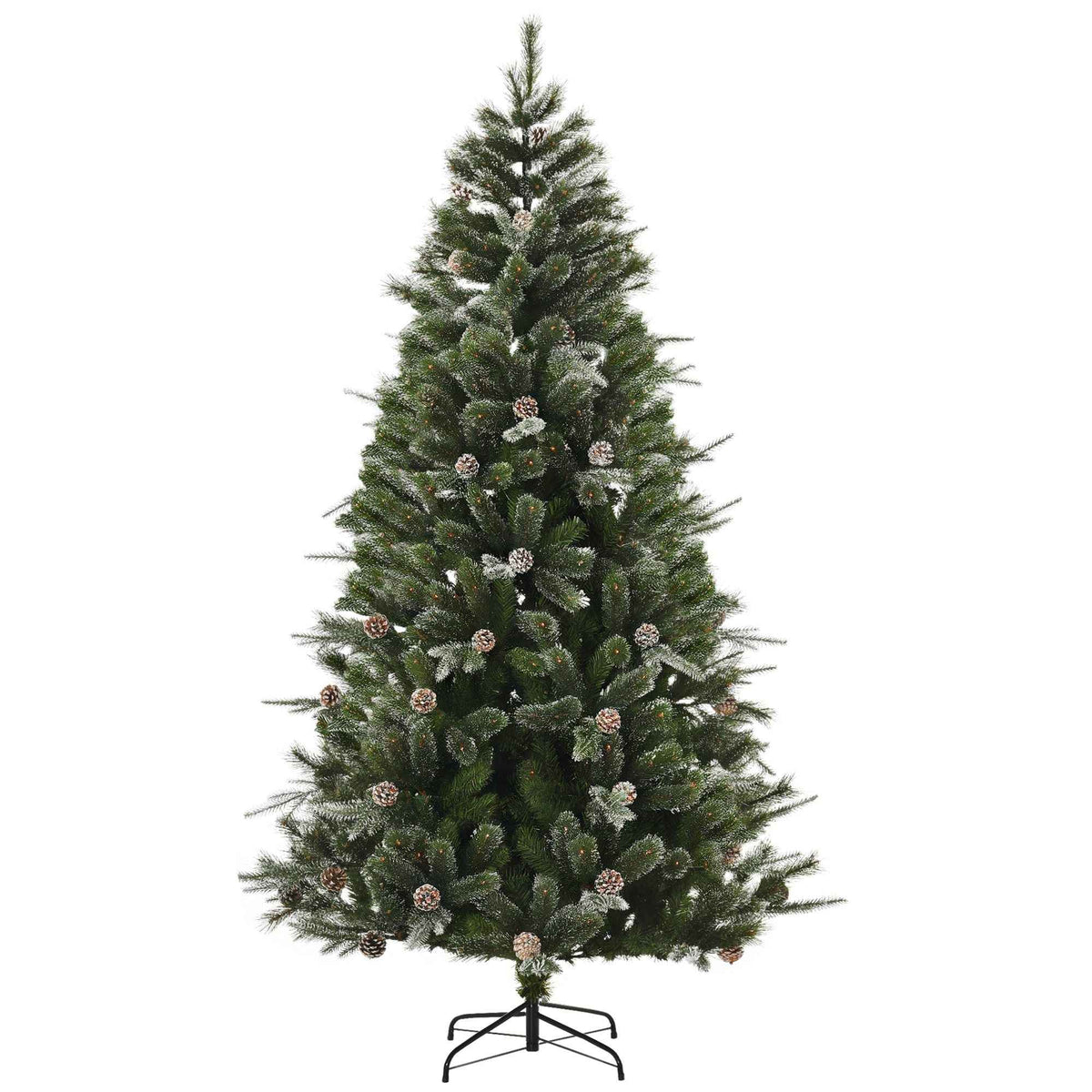 HOMCM 7FT Artificial Christmas Snow Pine Tree Holiday Home Xmas Decoration With Automatic Open, Pinecone, Green (Canada Delivery Only)