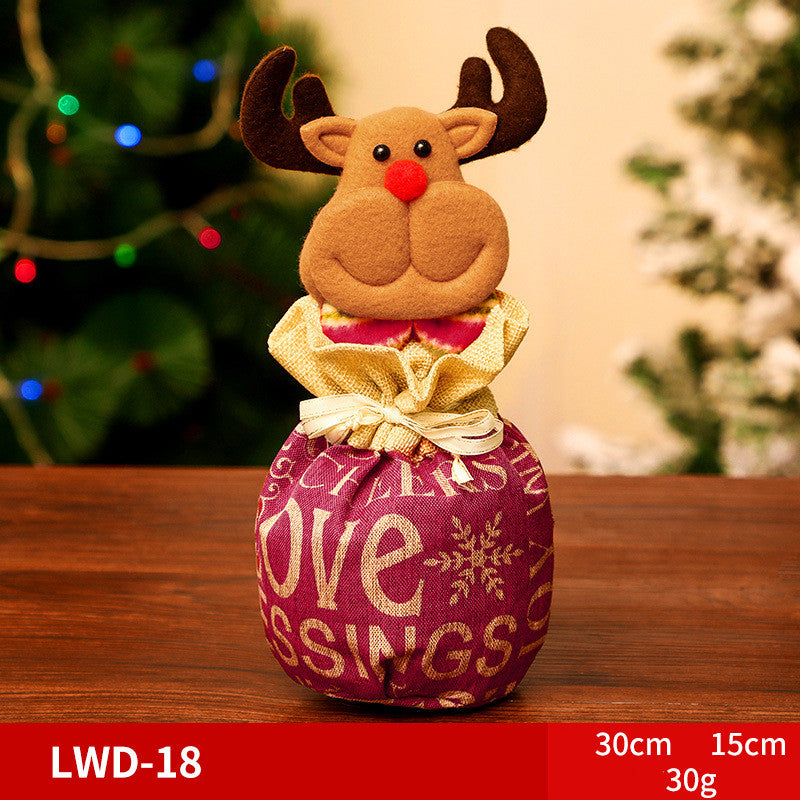 Brushed Christmas Gift Bags with 3D Santa Snowman Reindeer Bear, Red Drawstring Candy Bags, Felt Holiday Gift Bags