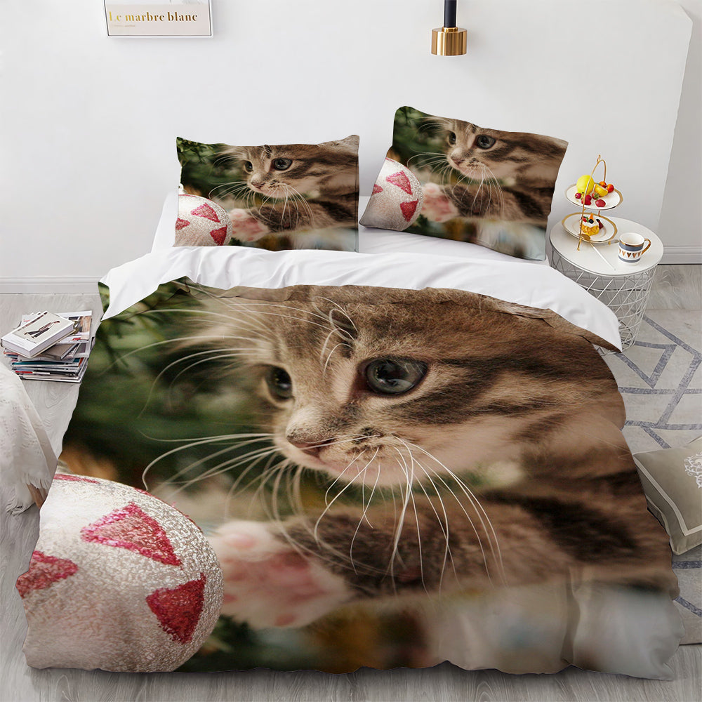 White Cute Cat Duvet Cover Bedding Set