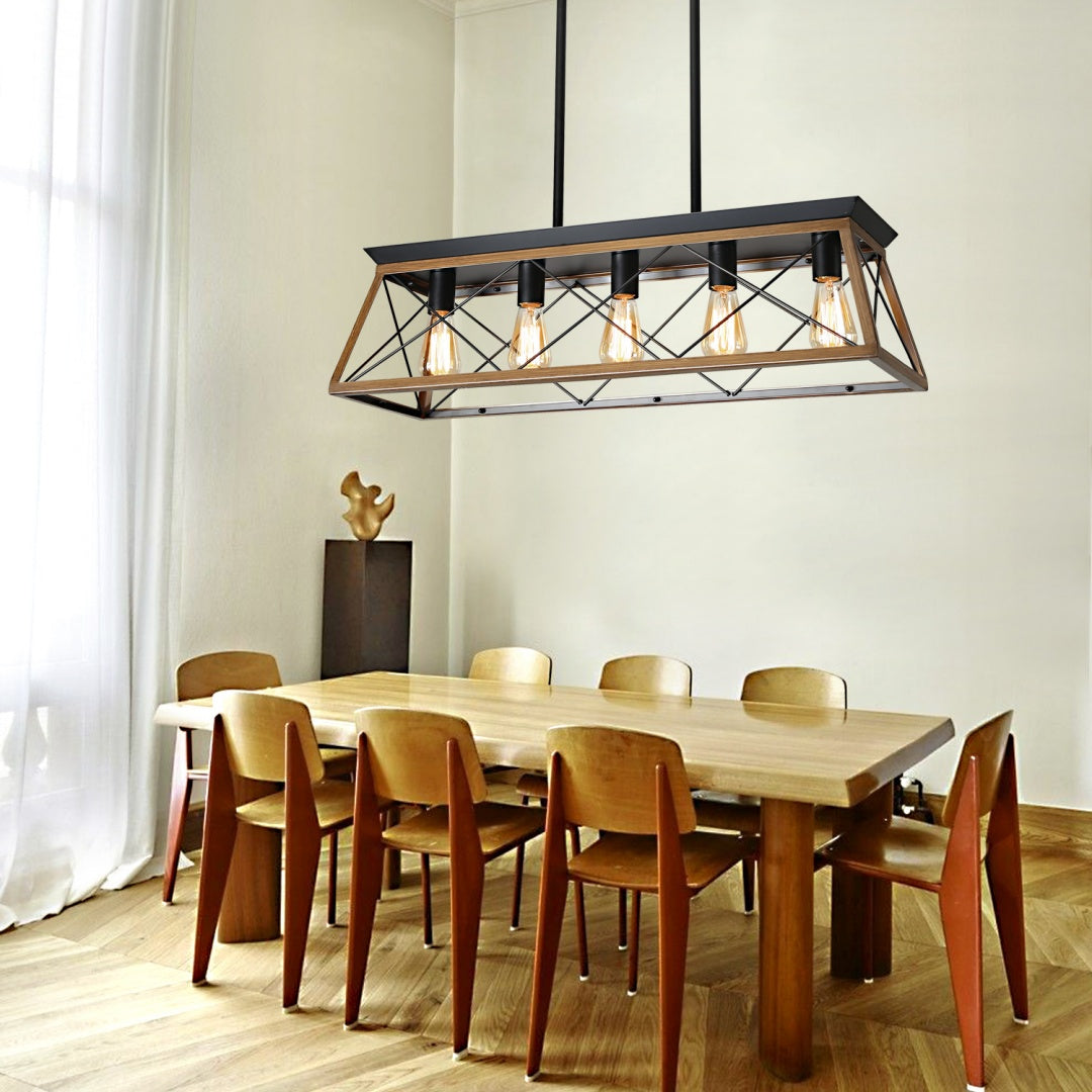 32-Inch Walnut Industrial 5-Light Pendant Chandelier (United States Delivery Only)