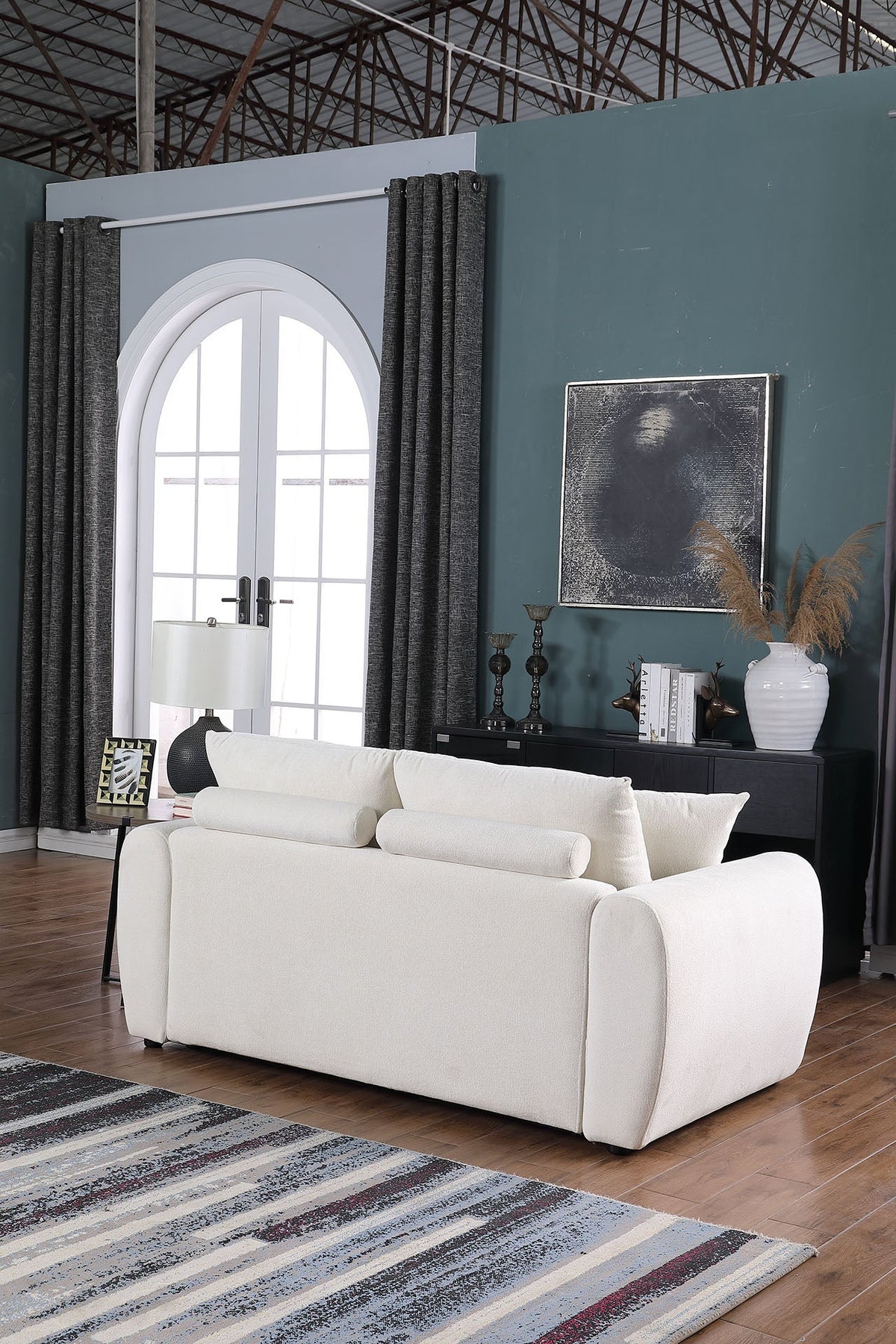 Modern Minimalist Beige Sofa – Comfortable Chenille 2 Seater Living Room Couch (Only US Delivery)
