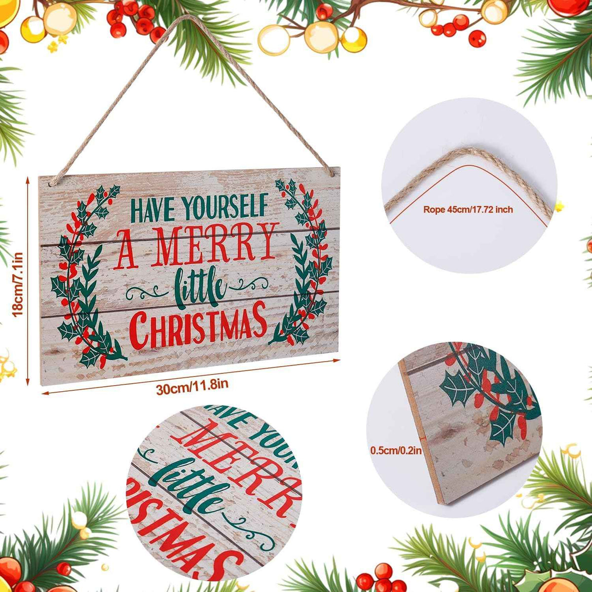 Merry Christmas Wooden Door Hanging Sign 11.8 × 7.1 in – Holiday Home & Office Decor (Canada Delivery Only)