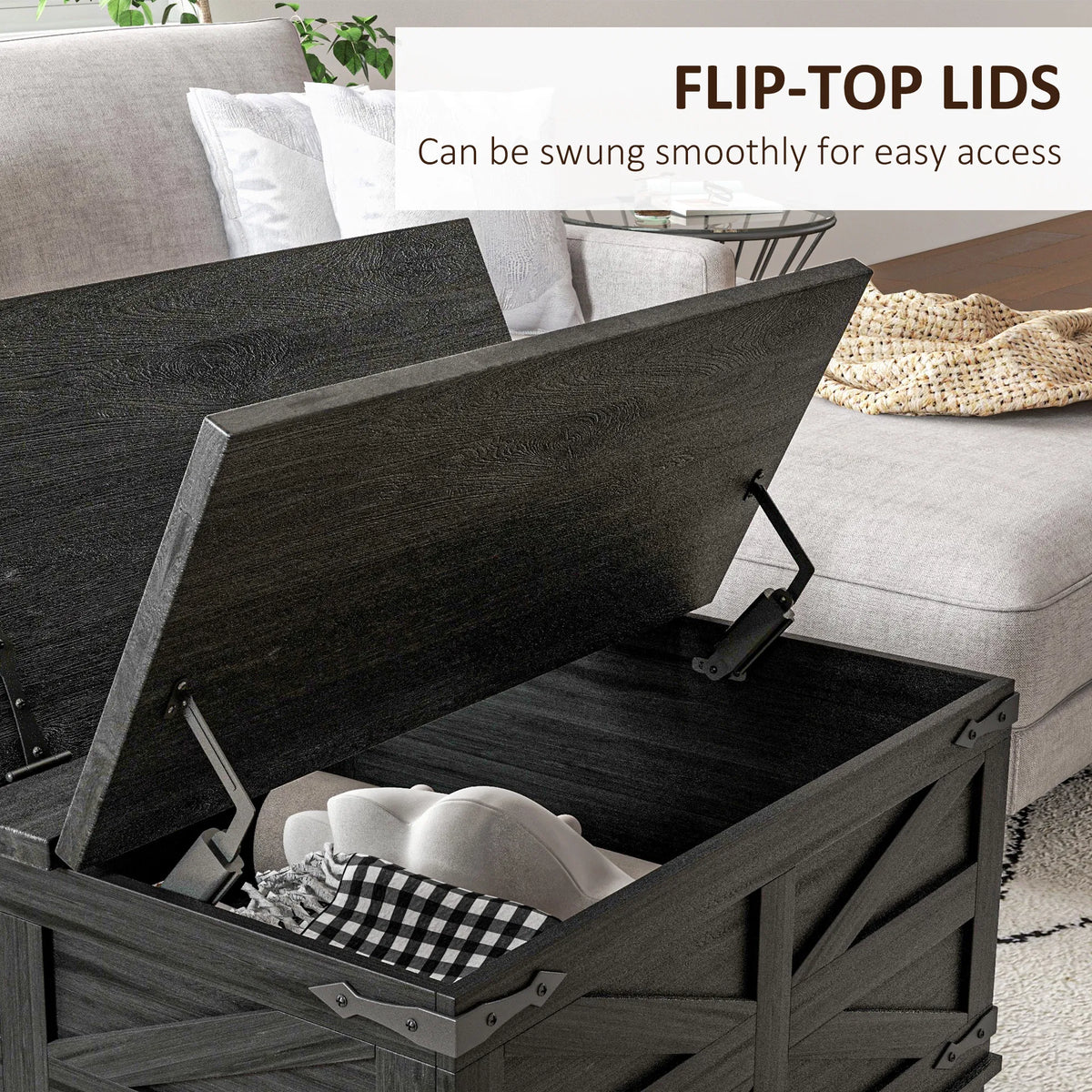 Black Farmhouse Square Coffee Table with Flip-Top Storage (United States Delivery Only)