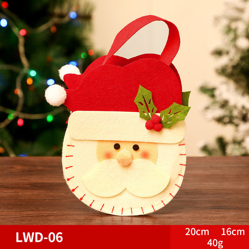Brushed Christmas Gift Bags with 3D Santa Snowman Reindeer Bear, Red Drawstring Candy Bags, Felt Holiday Gift Bags