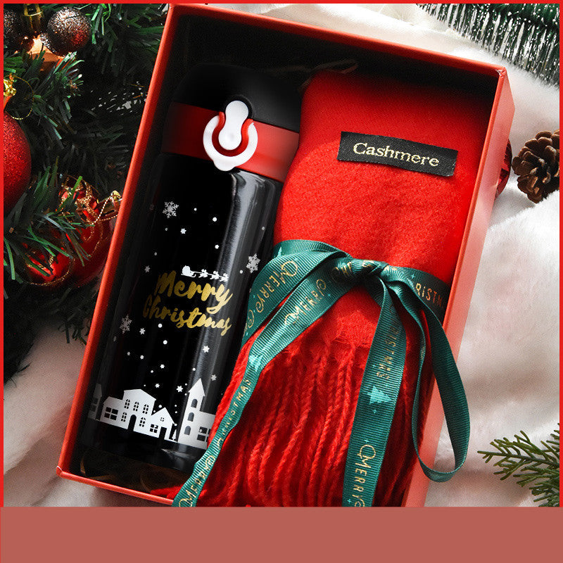 Christmas Thermos Cup Gift Box Set, 304 Stainless Steel Merry Christmas Cup, Gift Set with Scarf, Gift Bag & Greeting Card