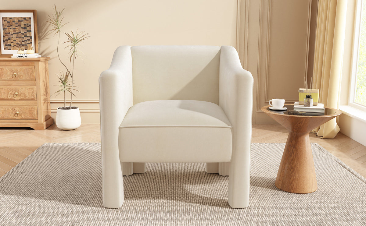 Beige Chenille Barrel Accent Chair with Wraparound Arms (United States Delivery Only)