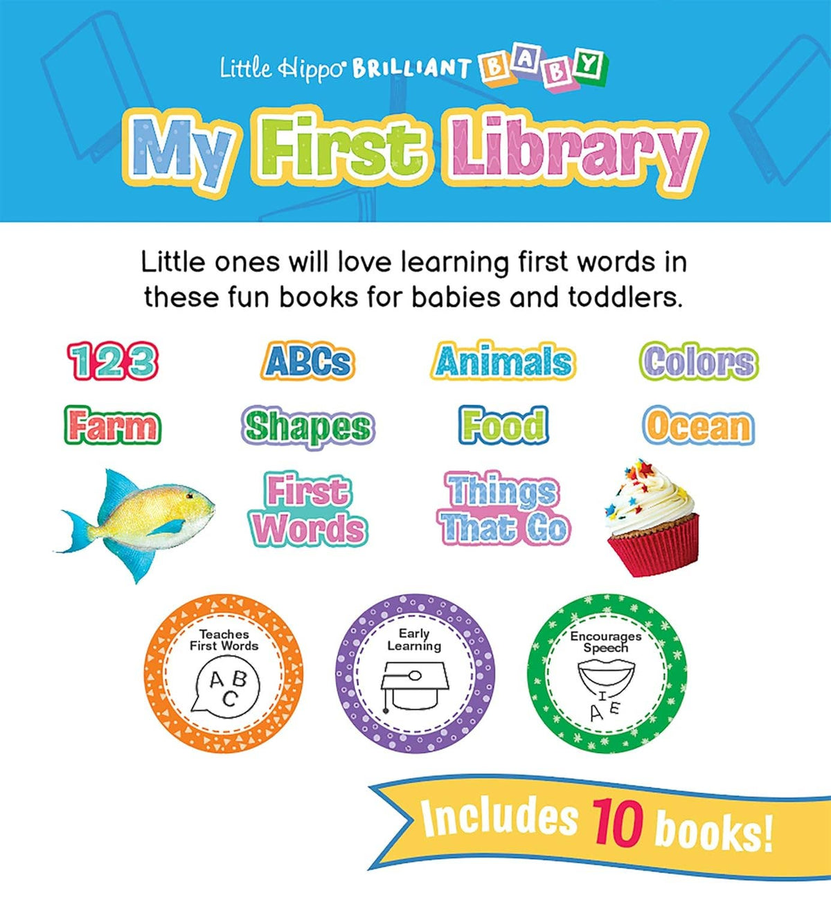 Little Hippo Books - My First Library - Baby Book Set of 10 - Ages 1–3