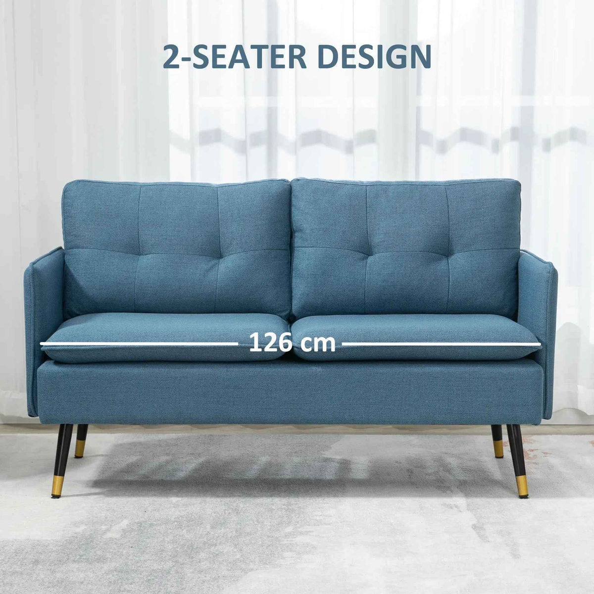55-Inch Dark Blue Loveseat Sofa – Button-Tufted Upholstered Couch for Bedroom & Small Spaces (United States & Canada Delivery Only)
