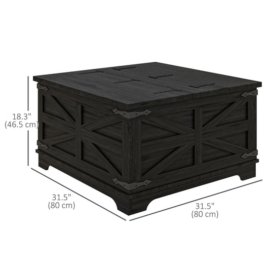 Black Farmhouse Square Coffee Table with Flip-Top Storage (United States Delivery Only)