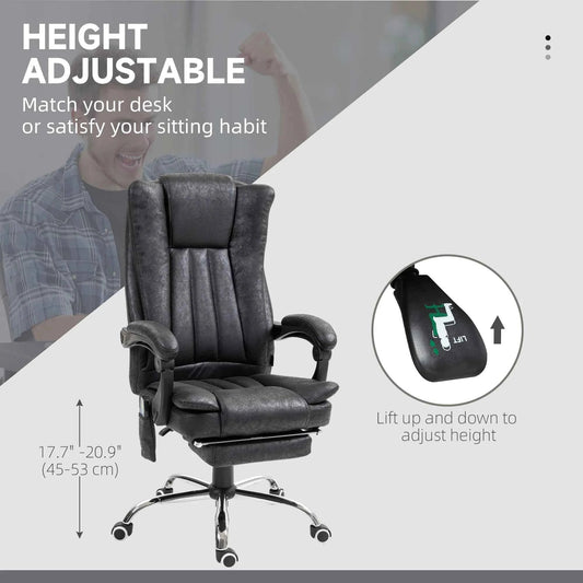 Black 6-Point Vibration Massage Office Chair – Microfiber Recliner with Retractable Footrest (United States & Canada Delivery Only)