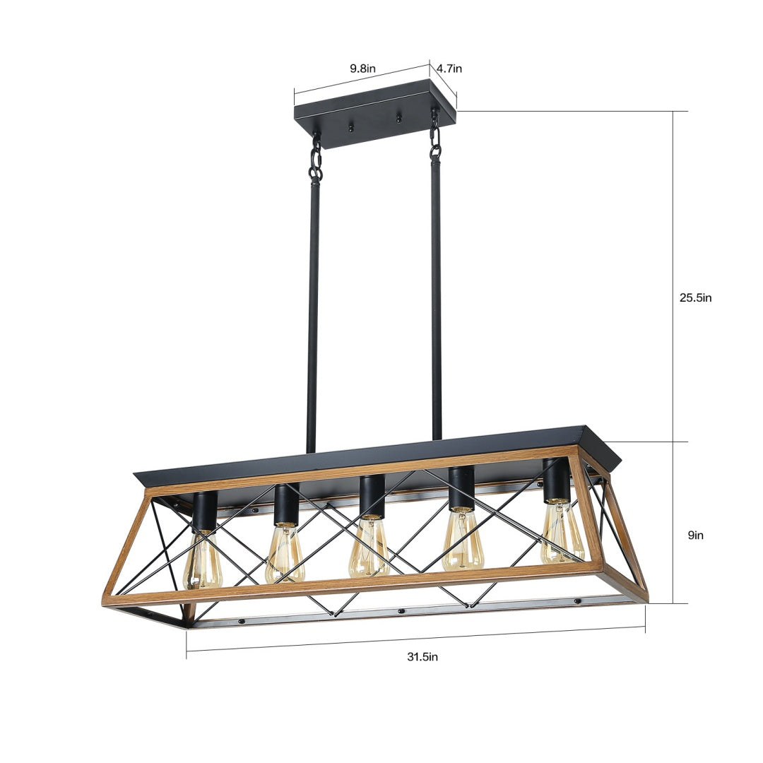 32-Inch Walnut Industrial 5-Light Pendant Chandelier (United States Delivery Only)