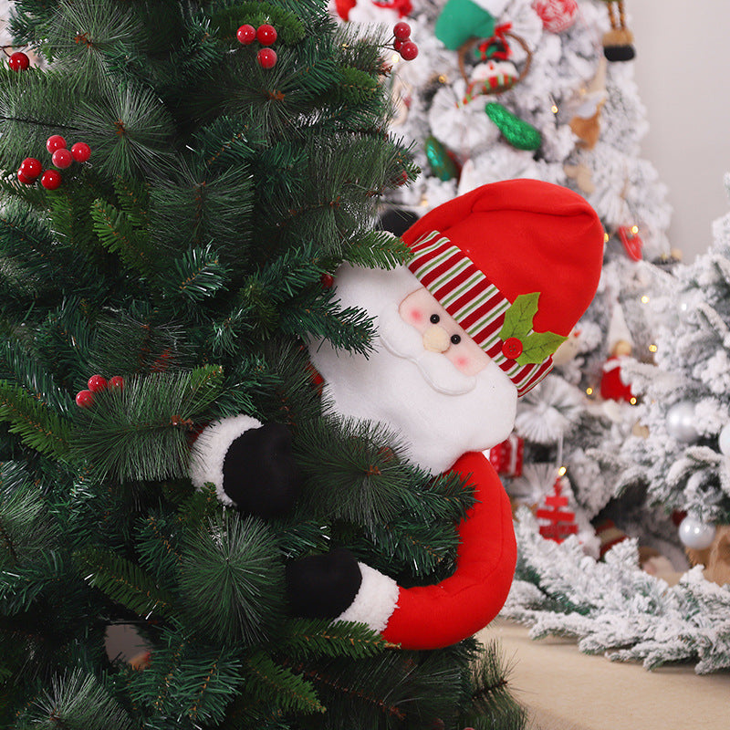 Plush Santa Claus & Snowman Tree Hugger Ornament, Christmas Tree Top Hugger Decor, Cloth Holiday Figurine