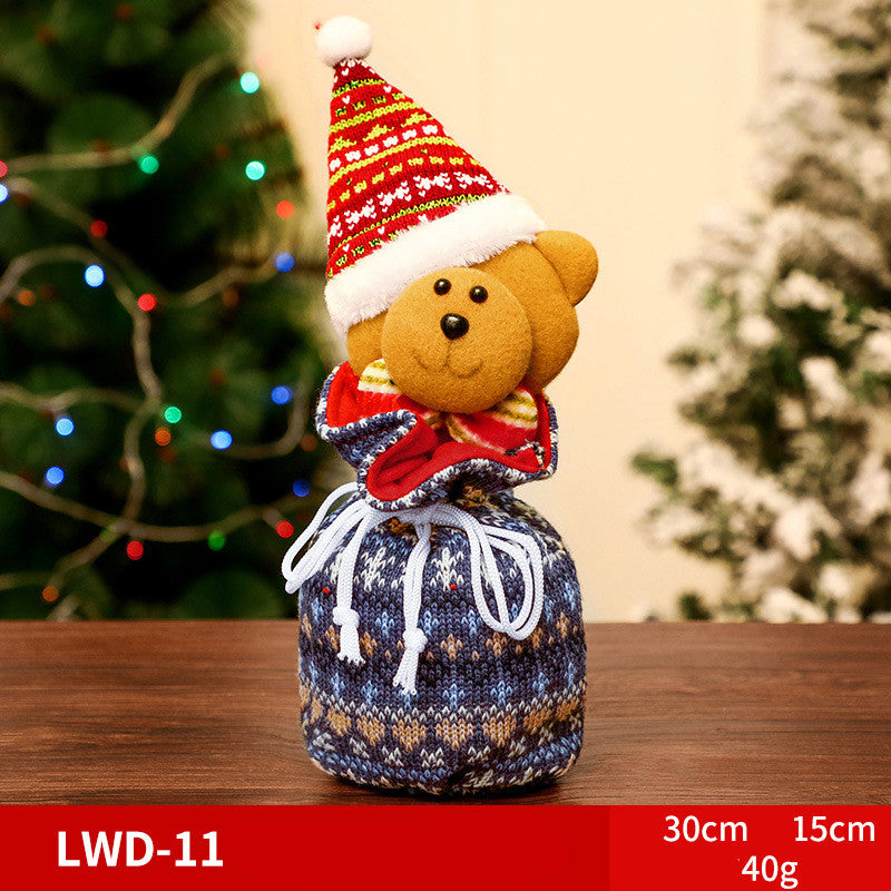 Brushed Christmas Gift Bags with 3D Santa Snowman Reindeer Bear, Red Drawstring Candy Bags, Felt Holiday Gift Bags