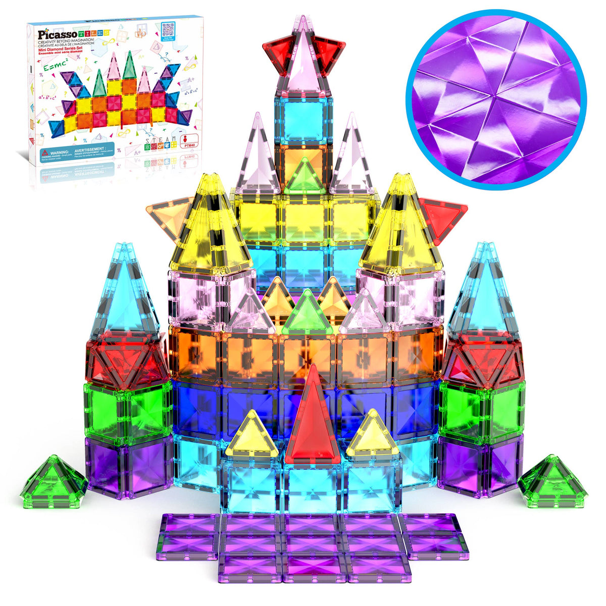PicassoTiles 40-Piece Travel Size Magnetic Tile Building Set - Ages 3+