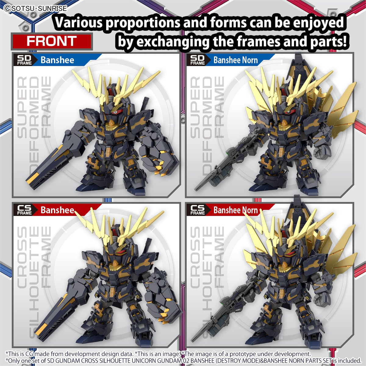 SD GUNDAM CROSS SILHOUETTE UNICORN GUNDAM 02 BANSHEE - DESTROY MODE- & BANSHEE NORN PARTS SET